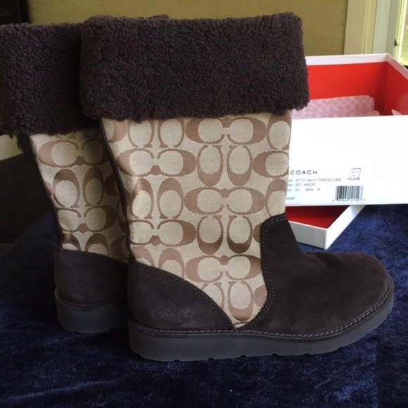 NEW COACH Kally boot logo CC sz 6 khaki/chocolate/ - Picture 8 of 15